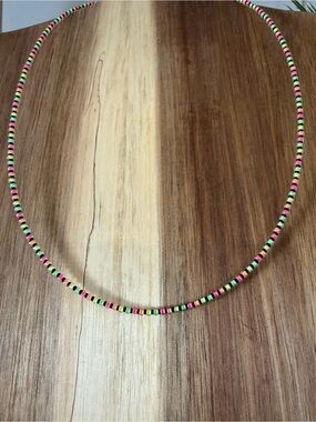 Multicolor Seed Bead Choker Necklace - Pink, Green & Black